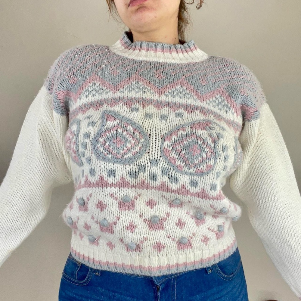 VINTAGE PINK AND GREY KNIT SWEATER